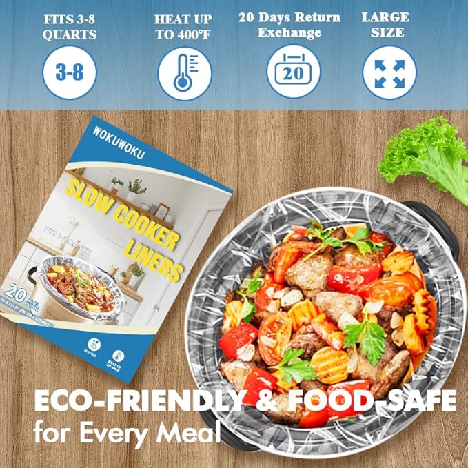 Slow Cooker Liners, 13??x 21??20 Cooking Bags, Large Disposable Pot Liners, Fits 3QT to 8QT Slow Cooker Cooking Plates, Multi-Purpose Durable Liner Plastic Bags, BPA Free (1 Pack)