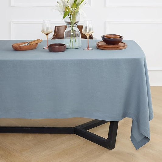 Solino Home Dusty Blue Linen Tablecloth 70 x 90 Inch - 100% Pure Linen Table Cloth for Rectangle Tables - Sonoma, Machine Washable Tablecloth for Winter, Spring, Easter