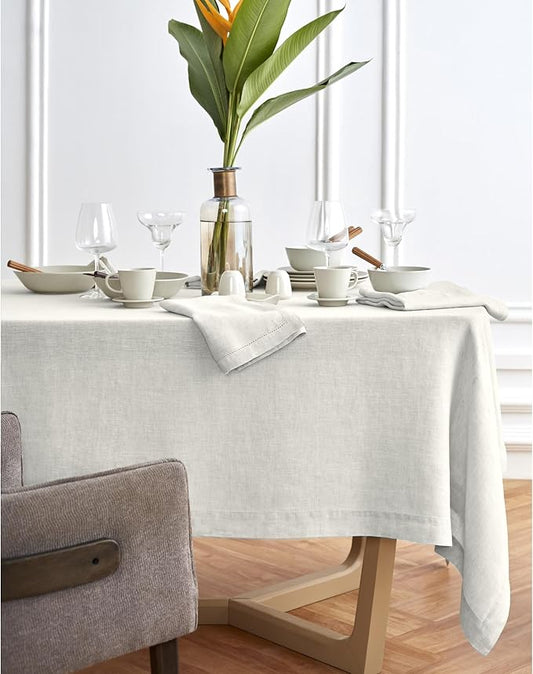 Solino Home Linen Tablecloth 70 x 108 Inch - 100% Pure Linen Light Flax Table Cloth for Rectangle Tables - Sonoma, Machine Washable Tablecloth for Christmas, New Year