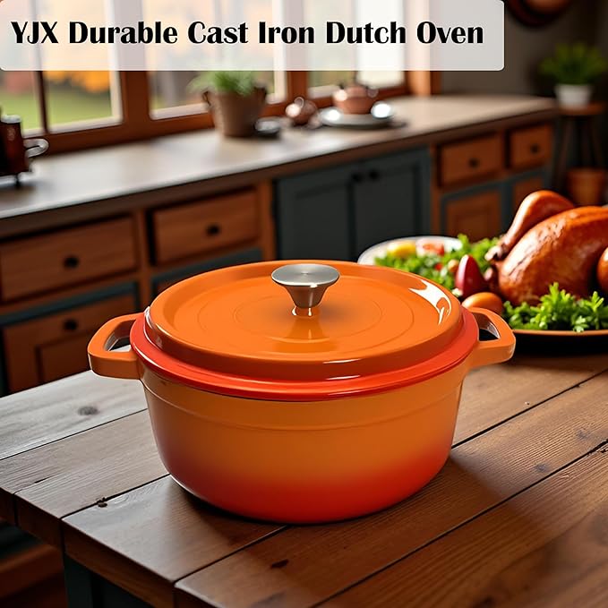 Enameled Cast Iron Dutch Oven with Lid, Orange, Round, 4Quart, Heat-Resistant Handles, for Cooking, Baking (Orange, 24CM)