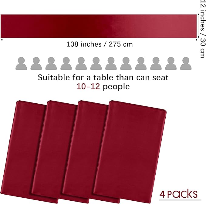 ANECO 4 Pack Satin Table Runner 12 x 108 Inch Long Bright Silk and Smooth Fabric Party Table Runner for Wedding Banquet Party Decoration