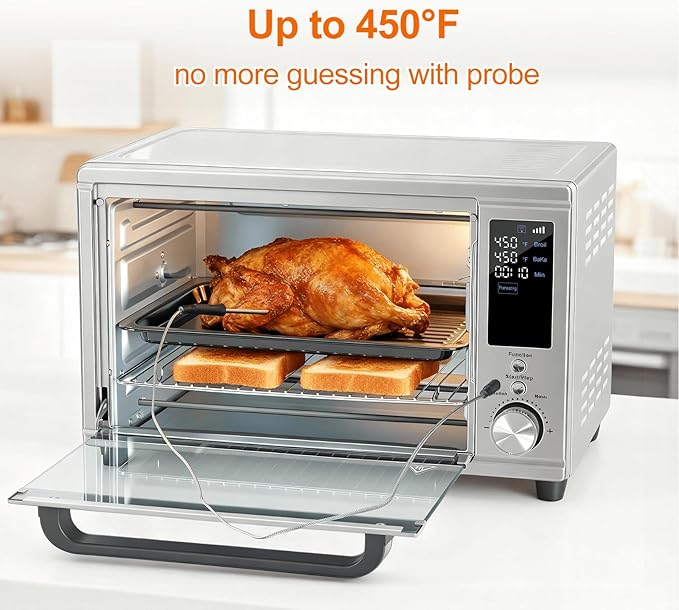OLIXIS Air Fryer Toaster Oven Combo Extra Large with Smart Probe, 29.6QT Oven Countertop 12 Functions in 1, 7 Accessories Included, Stainless, Up to 450°F