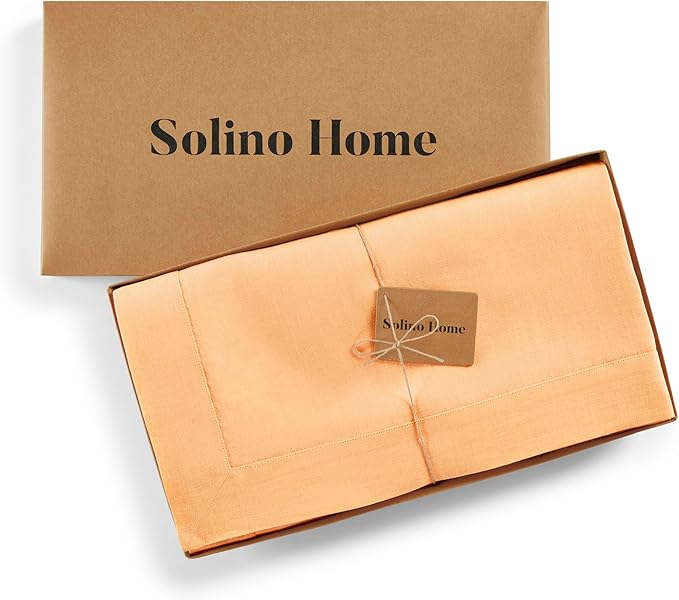 Solino Home Linen Tablecloth for Rectangle Tables 60 x 120 Inch - 100% Pure Linen Peach Table Cloth - Fete, Machine Washable Cloth Tablecloth for Valentines, Spring, Easter