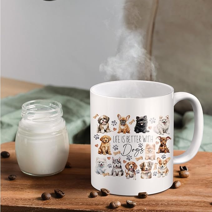 Cute Dog Mom Gifts - 11 oz Dog Owner's Life's Better With Dogs Ceramic Coffee Mug