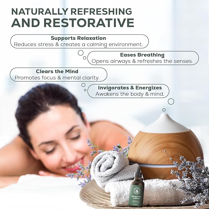Aroma Country 100% Pure Eucalyptus Essential Oil ??Organic & Undiluted Diffuser Oil, Humidifier, Steam Room & Shower Aromatherapy ??Natural, Therapeutic Grade Oil for Skin, Sauna, & Home (4 Fl. oz)