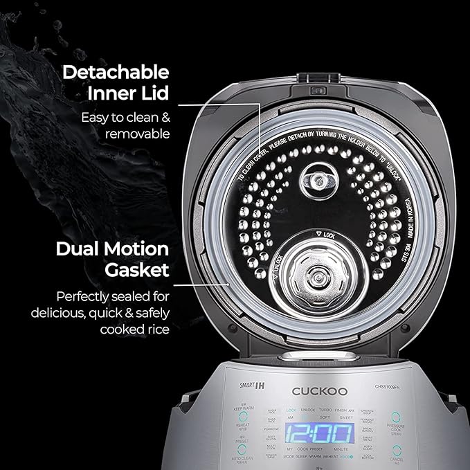 CUCKOO High Pressure Rice Cooker 10-Cup Uncooked / 20-Cup Cooked with Induction Heating Technology, Large Rice Maker with 17 Menu Options and Steam Plate, Voice Guide, Silver (CRP-CHSS1009FN)