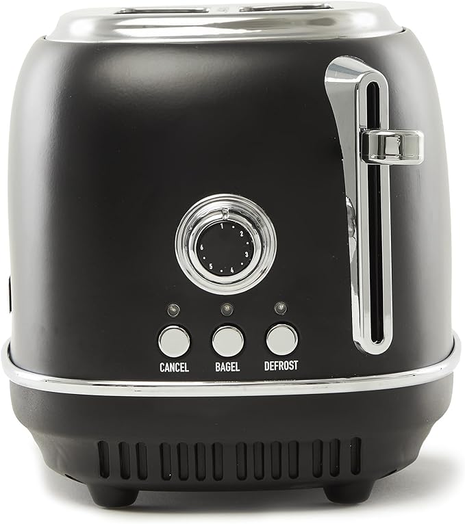 Haden Heritage 2 Slice Wide Slot Stainless Steel Toaster with Adjustable Browning Control & Non-Slip Feet, Black & Chrome