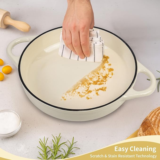 Dutch Oven for Bread Baking, 5.4 Quart Dutch Enameled Cast Iron Bread Oven, Dutch Oven for Sourdough Bread Baking, Oven Safe up to 500째 F, 25 cm White