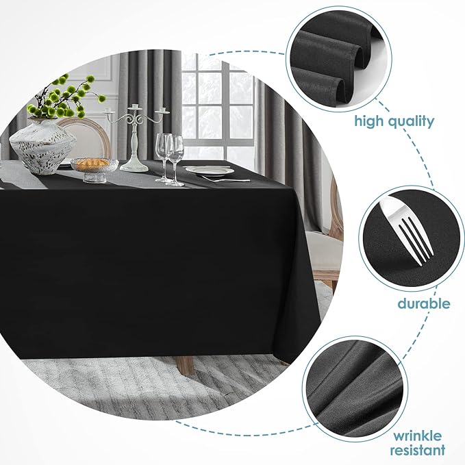 VidaFete 2 Pack 90*132inch Rectangle Tablecloth Polyester Table Cloth竊똕tain Resistant and Wrinkle Polyester Dining Table Cover for Kitchen Dinning Party Wedding Rectangular Tabletop Decoration(Black)