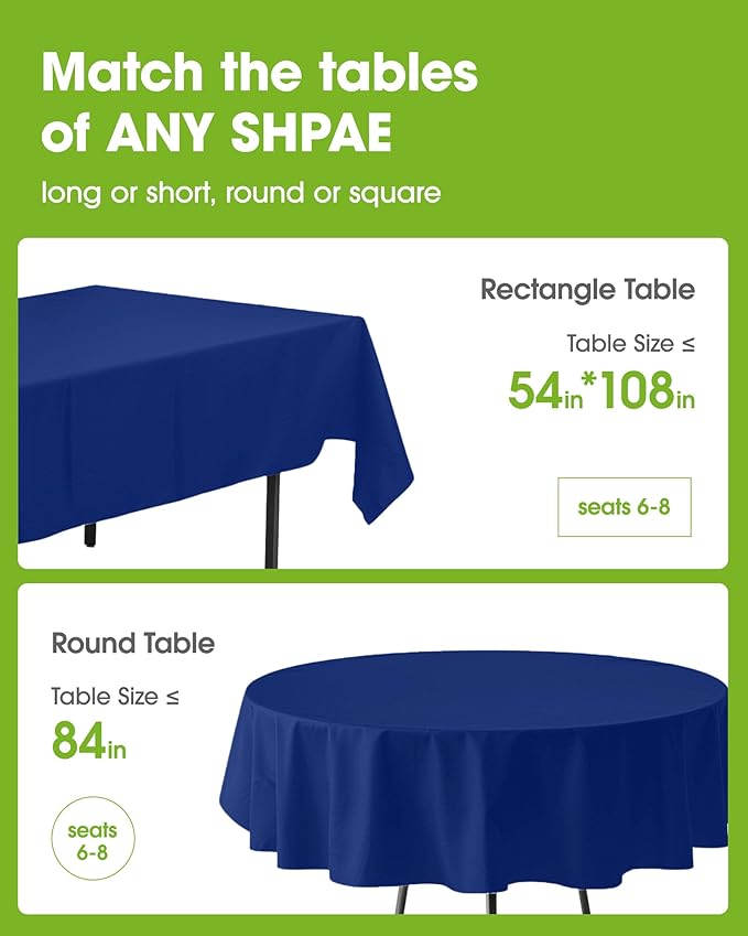 Pureegg Plastic Table Cloth Disposable 12 Pack, 54 x 108 Inch Table Cloths, Graduation Decorations Class of 2025, Graduation Party, Tablecloths, Rectangle, Plastic Cover, Leakproof & Sturdy, Navy Blue