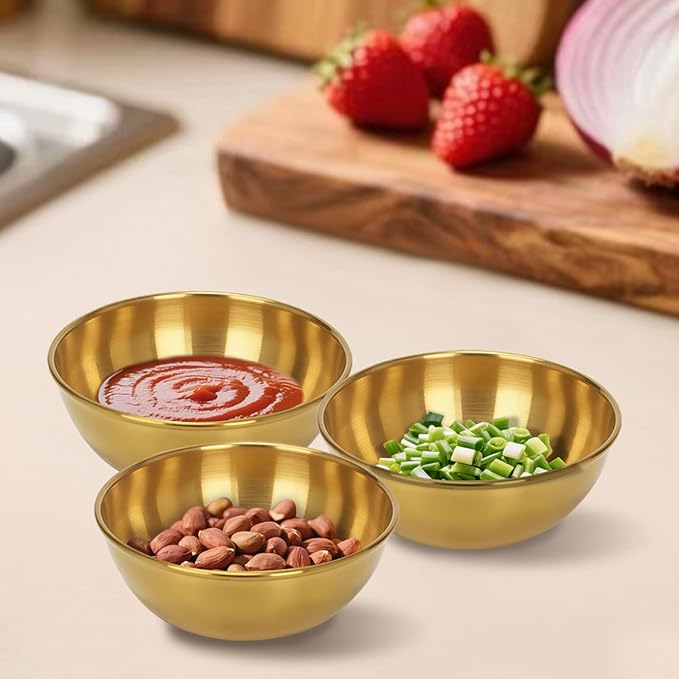 12 Pack 3.2 Inch Gold Stainless Steel Dipping Bowls ??Small Bowls for Dips, Soy Sauce, Condiments, Appetizers, Facial Bowl for Esthetician Use
