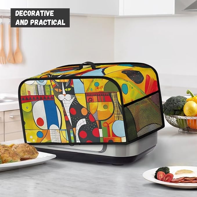 Oval Crock Pot Cover Dust Protection Slow Cooker Cover for Most 6-8 Quart Appliance Abrasion Aesistant Decorate Ktchen Dust Cover for Electric Stew Pot Geometric Abstract Cat