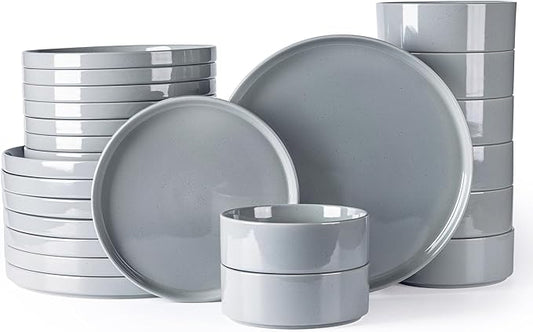 Dinnerware Set for 8, 24 Piece Speckled Plates and Bowls Set with Glazed Bottom, Chip & Scratch Resistant Stoneware Plates Sets, Dishwasher & Microwave Safe Dishes (Limestone, Service for 8)