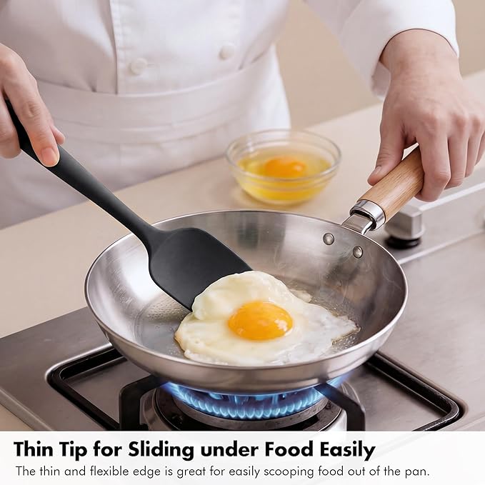 2 Pieces Silicone Spatula Set: Ironberry 600쨘F Heat Resistant Food Grade Cooking & Baking Utensils, Kitchen Flexible Nonstick Rubber Scraper for Scraping, Mixing, Scrambling, Flipping (Black)