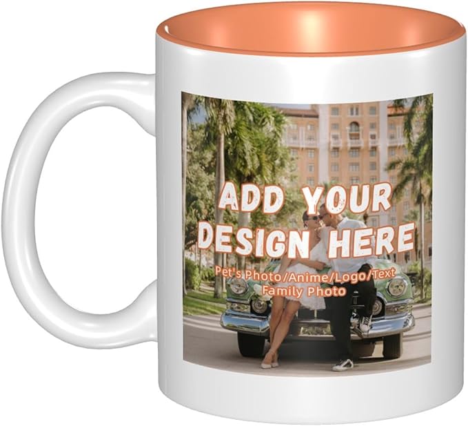 Custom Color Mugs with Partial or Full-Size Printing Customizable Photos and Text Coffee Mugs Creative Multicolor Designs Image (Partial, Orange)