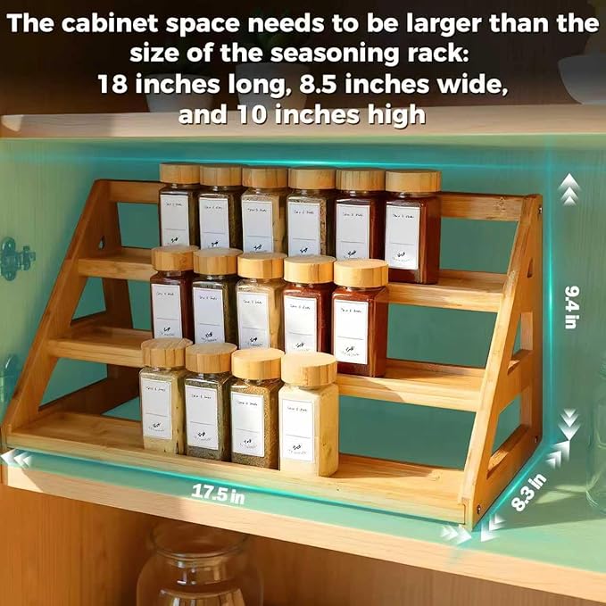 Spice Rack - 3-Tier Bamboo Spice Racks竊똕pice Rack Solves Cluttered Spices in Kitchens, Cabinets, Pantries, and More