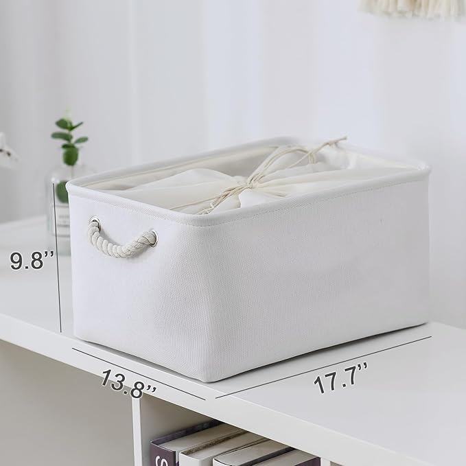 TheWarmHome Storage Basket for Gifts Empty - X Large - 3 Pack 17.7L횞13.8W횞9.8H in Collapsible Storage Bin for Shelves, Toy Box Storage for Gifts Book Laundry (White)