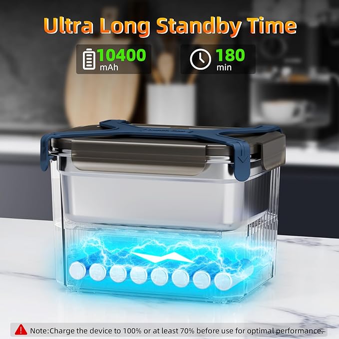 Cordless Electric Lunch Box, 1.2L Self Heating Lunch Box Battery Powered with Automatic Heating, BPA Free, Meal Prep Friendly, Portable Food Warmer for Work, Construction, Truck & Travel (Blue)
