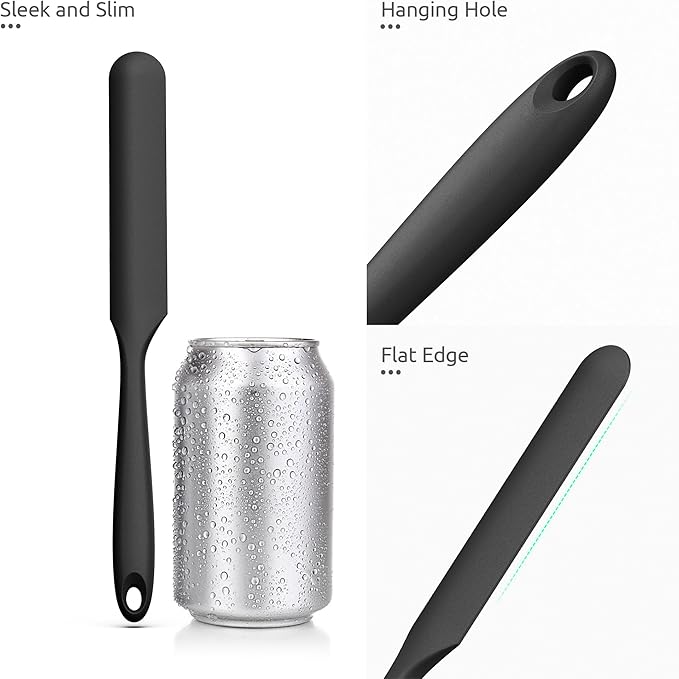 U-Taste Skinny Silicone Jar Spatula: 600쨘F Heat-Resistant Food-Grade 10in Long Narrow Sourdough Stirring Stick, Seamless Flexible Peanut Butter Spreader for Scraping Icing Bread Cream, Jam (Black)