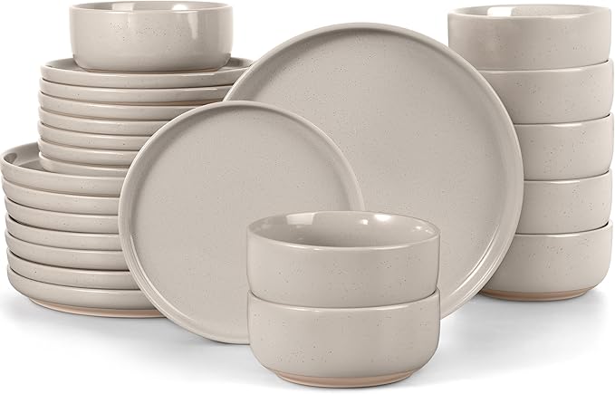 LIANYU Dinnerware Dishes Sets for 8, 24-Piece Stoneware Dinner Set, Ceramic Dining Bowls and Plates Crafted at 2400?? Scratch Resistant, Microwave & Dishwasher Safe, Milky Brown