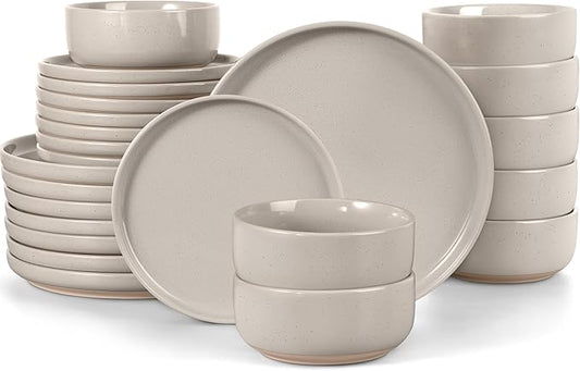 LIANYU Dinnerware Dishes Sets for 8, 24-Piece Stoneware Dinner Set, Ceramic Dining Bowls and Plates Crafted at 2400?? Scratch Resistant, Microwave & Dishwasher Safe, Milky Brown