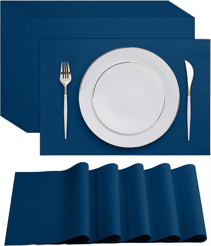 Disposable Blue Paper Placemats for Dining Table - 100-Pack 18" x 12" Cloth-Like Rectangle Paper Placemats for Baby, Kids, Party Or Weddings.