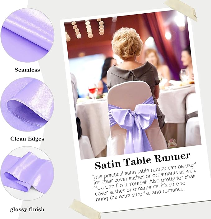 Yblut 10 Pack Satin Table Runner 12 x 108 Inch Long Lavender Silk Table Runner for Wedding Party Banquet Birthday Decoration