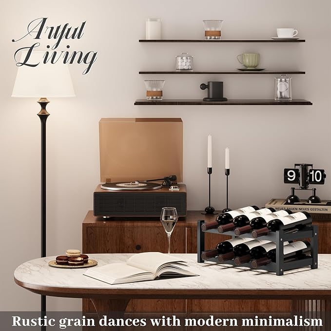 Wine Rack竊똁amboo Wine Storage Cabinet Shelf竊똂ountertop Wine Shelf- Freestanding Wine Holder for Kitchen & Pantry (Black, 2-Tier)