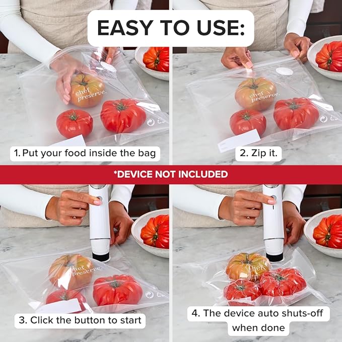 Chef Preserve Reusable Vacuum Sealer Bags for Food ??30 BPA-Free XL Large (12 x 20 in) Food Storage Bags, Freezer, Microwave ??Odor-Resistant, Leak-Proof ??Compatible with Chef Preserve Vacuum Sealers