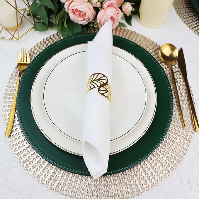Set of 12 Green Charger Plates with Beaded. 13" Reusable Plastic Table Chargers for Dinner Plates