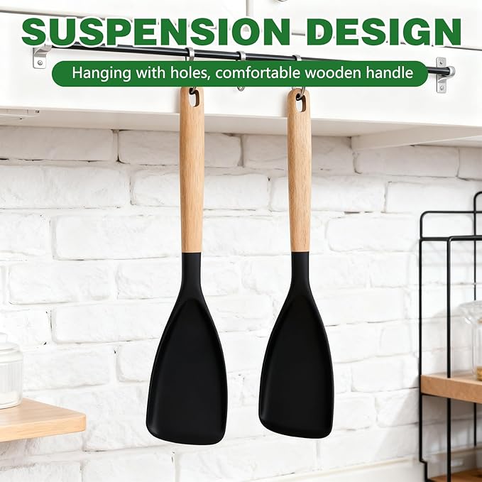 Cedar and Ash Spoon,Cedar and Ash Spoonula,Multifunction Spatula Cooking Spoon, Matte Kitchen Silicone Utensil for Cooking Serving (Black 2pcs)