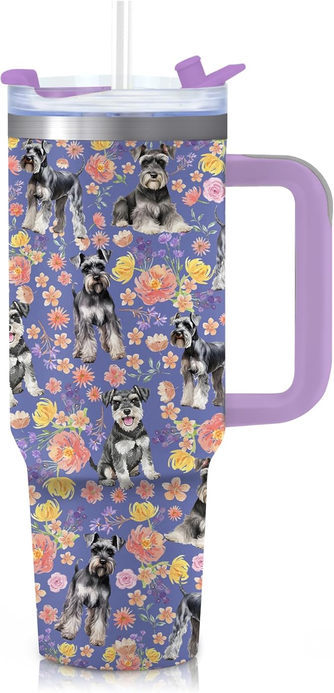 Yogusut Schnauzer Gifts for Women, 40oz Stainless Steel Insulated Tumbler Travel Mug Cup with Handle Straw, Gifts for Dog Mom Dog Lover