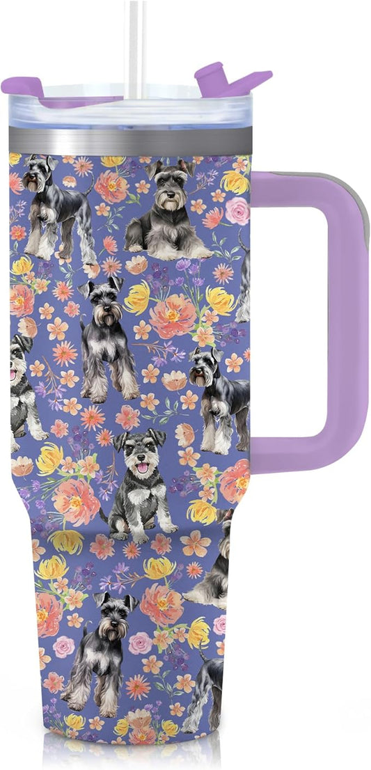 Yogusut Schnauzer Gifts for Women, 40oz Stainless Steel Insulated Tumbler Travel Mug Cup with Handle Straw, Gifts for Dog Mom Dog Lover