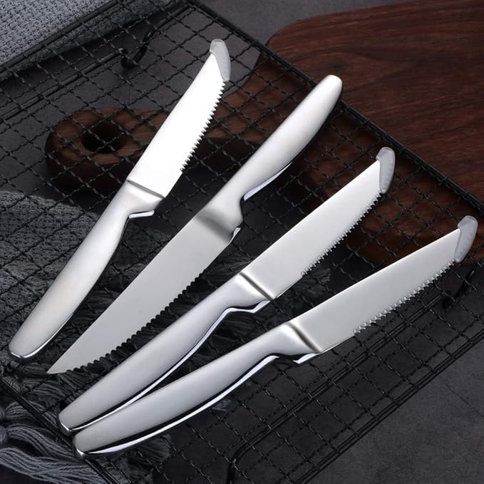 Kitchen Steak Knives Set of 6, 8.6 Inches Heavy Duty Steak Knife Sets, Stainless Steel Non-Stick Silverware Set for Home, Restaurant, Party, Wedding, Dishwasher Safe