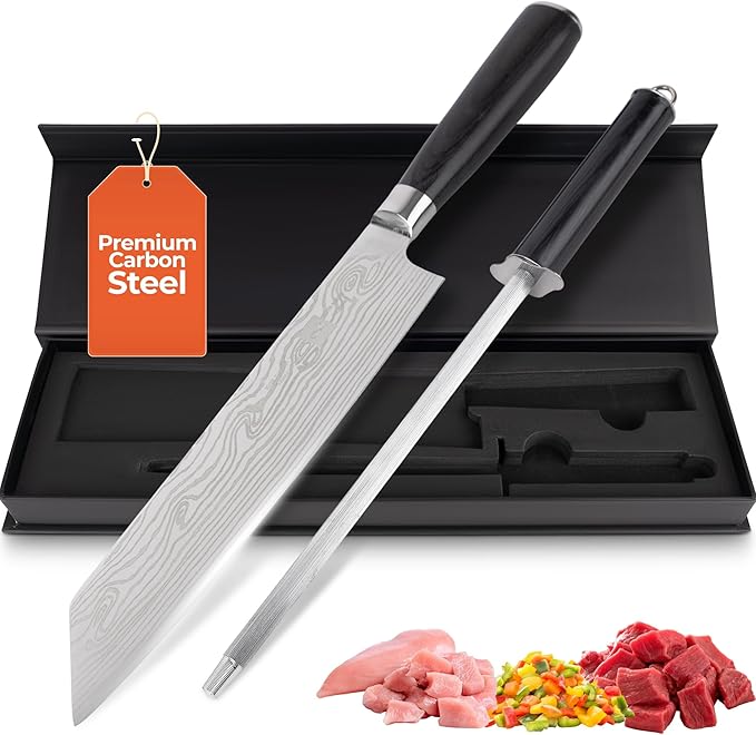 Gidli 8-Inch Chef Knife with Diamond Sharpener ??Sharp Kitchen Knife Made of German Carbon Stainless Steel with Ergonomic Wooden Handle for Slicing, Chopping&Dicing of Meat, Seafood -Gift Box Included