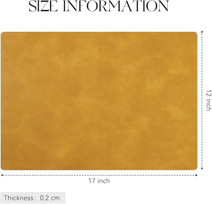 MOSAYT Vinyl Placemats Set of 4-12 X 17 Inch - Faux Leather 100% Waterproof Oil-Proof Wipeable PU Place Mats, Heat Resistant Reversible Table Mats for Kitchen, Dining, Outdoor (Yellow)