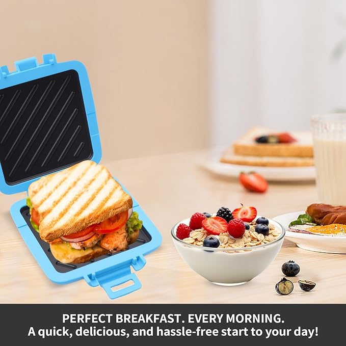 Microwave Sandwich Maker, Heat-Resistant Silicone Rubber Shell, Advanced HeatWave Technology, Non-Stick Plates, Easy to Clean, Makes Toast, Sandwiches, Paninis, Patties(Blue)