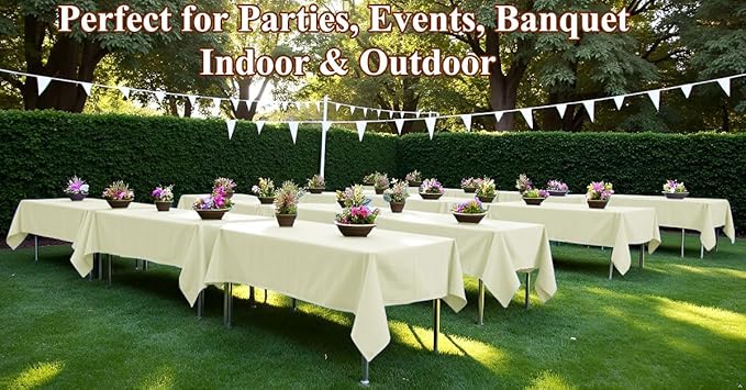 [6 Pack] Cream White Paper Tablecloth Disposable for Rectangle Tables, 54 X 108 Inch Party Table Cover with Plastic Backing, Waterproof 3 Ply Table Cloth for Wedding Buffet Indoor Outdoor