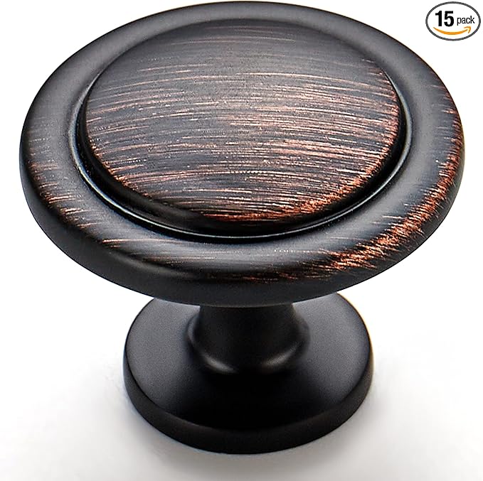 Ravinte 15 Pack 1-1/4 inch Kitchen Cabinet Knobs Oil-Rubbed Bronze Zinc Pulls Door Handles for Dresser Drawers