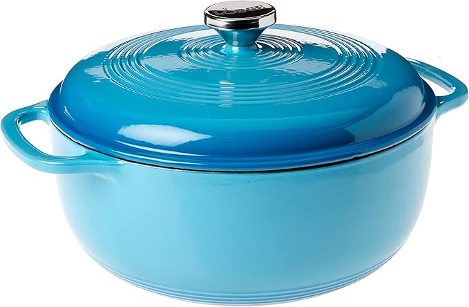 Lodge 6 Quart Enameled Cast Iron Dutch Oven with Lid ??Dual Handles ??Oven Safe up to 500째 F or on Stovetop - Use to Marinate, Cook, Bake, Refrigerate and Serve ??Cornflower Blue