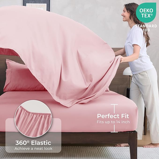 HEVUMYI Pink King Comforter Set - 7-Piece All Season Bed in a Bag King, Ultra Soft Bedding Set with Comforter, Flat Sheet, Fitted Sheet, Pillowcases, Pillow Shams, Pink