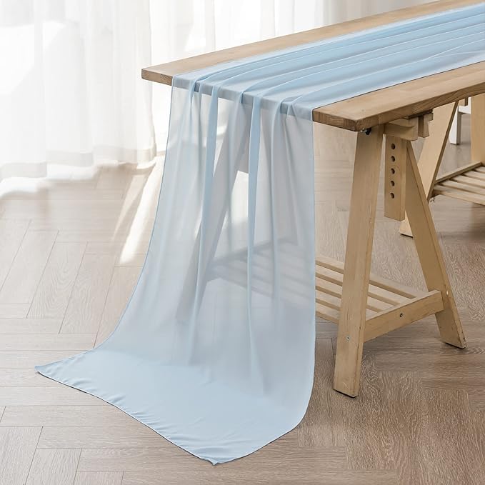 flohar 12Pack 9ft Chiffon Table Runner 14x108 Inch Sheer Romantic Table Runner for Wedding Birthday Party Bridal Shower Outdoor Decoration-Blue Mist