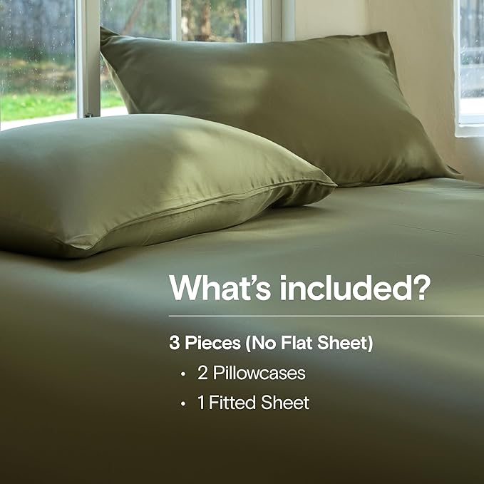 DOZ Sheet Set, 100% Viscose derived from Bamboo, Organically Grown, Buttery Soft, Cooling Sheets, High GSM, Deep Pockets - 3 Piece - 2 Pillowcases 1 Fitted Sheet (Olive, Queen)