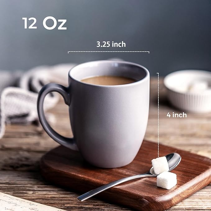 AmorArc 12 OZ Coffee Mugs, Matte Gray Coffee Cups with Large Handle for Man, Woman, Ceramic Coffee Mugs Set of 12 for Latte/Cappuccino/Cocoa/Milk, Dishwasher & Microwave Safe