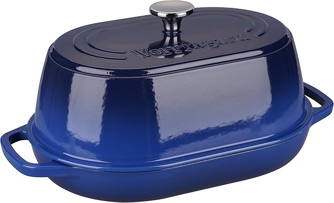 Enameled Cast Iron Dutch Oven Pot with Dome Lid, Oval Bread Oven for Homemade Sourdough Bread Baking, Oven Safe up to 500째F, 6 Quart, Blue