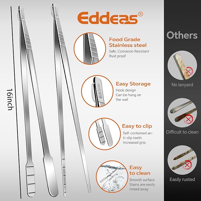16 Inch long Kitchen Tweezers - 2 Pack large Tweezer Tongs for Cooking, Heavy Duty Stainless Steel Heat Resistant 600째F Food tweezers, Dishwasher safe