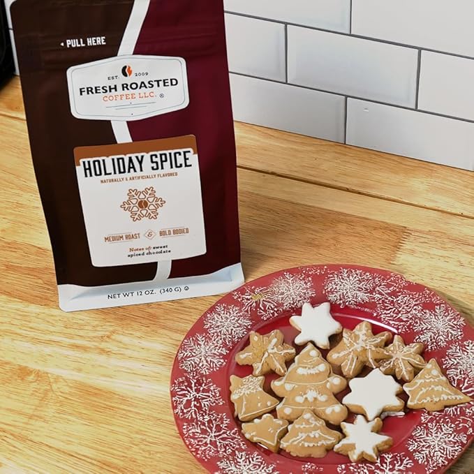 Fresh Roasted Coffee, Holiday Spice Flavored Coffee, 12 oz, Medium Roast, Kosher, Ground