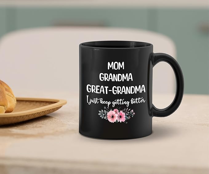 Great Grandma Coffee Mug - Black Ceramic 11oz, Mom & Great Grandma Gift for Mothers Day