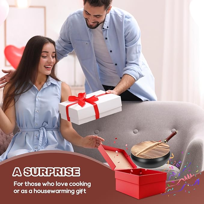 Gugxiom Suntuup Japanese Iron Pan, 28cm Cast Iron Wok, with Spatula, 2 Covers to Choose From, for Pots On Electric Stoves/Induction Cookers/Gas Stoves (Wooden lid)