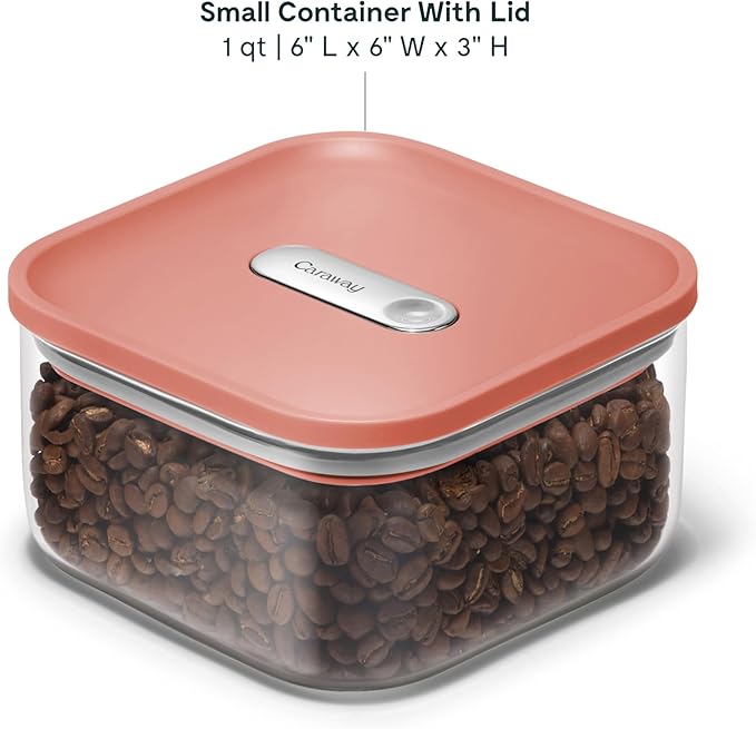 Caraway 1qt Glass Airtight Food Storage Container with Lid ??Non-Toxic, BPA-Free Kitchen Storage Container ??Stackable, Space-Saving Airtight Container for Dry Goods and More - Perracotta